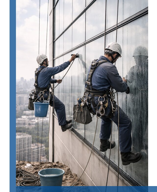 Профессиональная мойка фасадных окон альпинистами в Киржаче