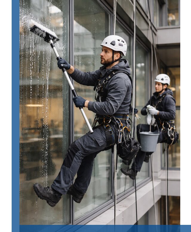 Профессиональная мойка витражей промышленными альпинистами в Киржаче