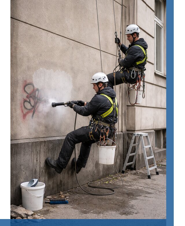 Удаление граффити с фасада в Киржаче от 4640 р. | ВЫСОТНИК-Крж