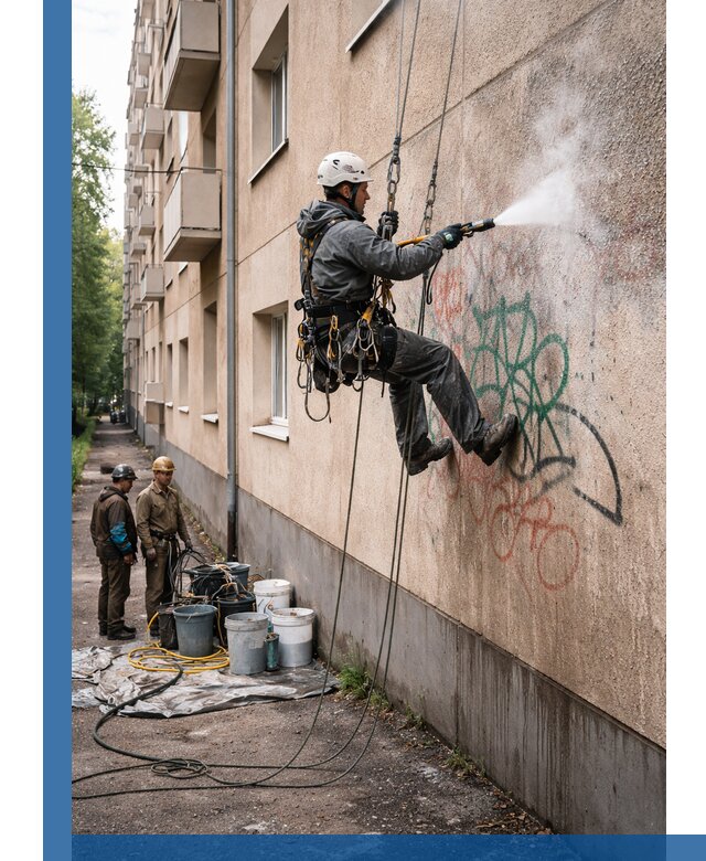 Удаление граффити с фасада в Киржаче без следов и повреждений