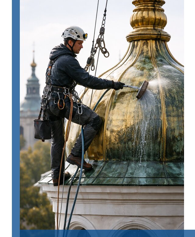 Профессиональная мойка куполов и шпилей высотными альпинистами в Киржаче