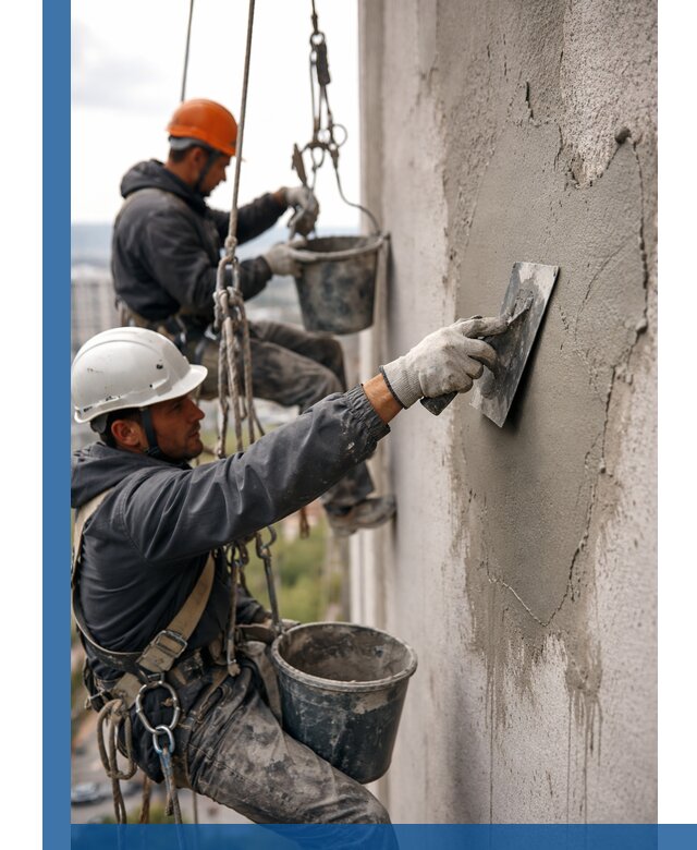 Штукатурка фасада на высоте в Киржаче профессиональные работы