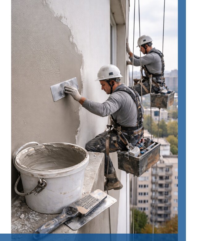 Шпаклевка фасада на высоте в Киржаче от 722 р. | ВЫСОТНИК-Крж