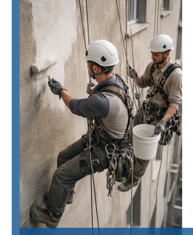 Грунтовка фасада на высоте в Киржаче промышленными альпинистами