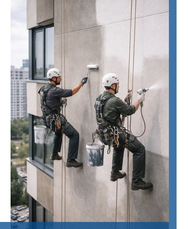 Покраска фасада альпинистами в Киржаче от 309 р. | ВЫСОТНИК-Крж