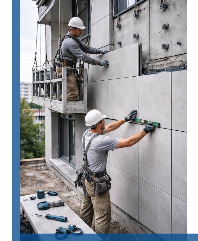 Монтаж керамогранита на фасад в Киржаче под ключ с гарантией качества