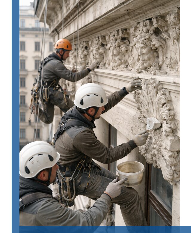 Реставрация фасадной лепнины с высотными работами в Киржаче