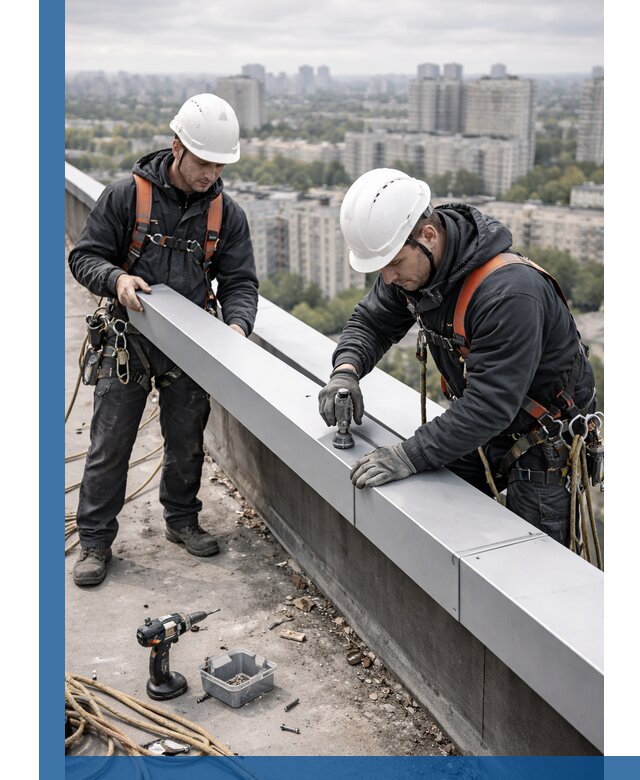 Монтаж парапетных крышек и ограждений кровли в Киржаче