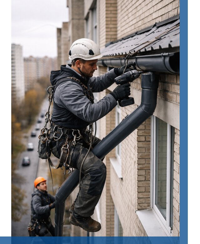 Монтаж водосточной системы на здании в Киржаче от 5155 р. | ВЫСОТНИК-Крж