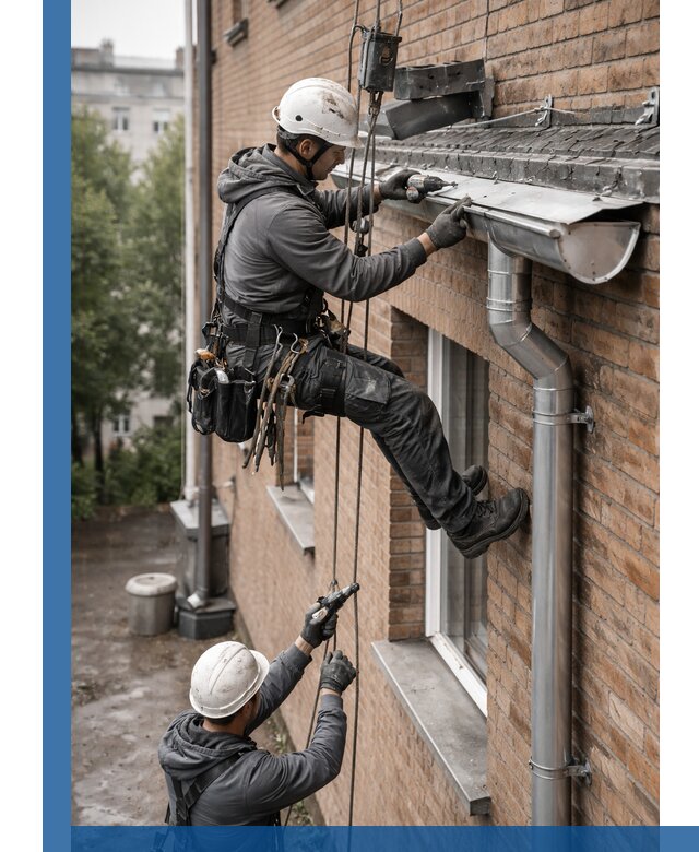 Монтаж водосточной системы на здании в Киржаче под ключ