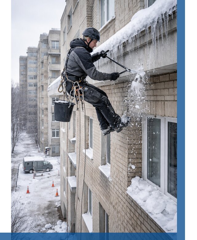 Удаление наледи с карнизов в Киржаче от 361 р. | ВЫСОТНИК-Крж