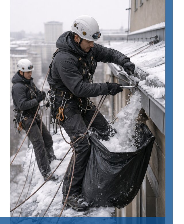 Аварийная очистка крыши в Киржаче под ключ от 309 р. | ВЫСОТНИК-Крж