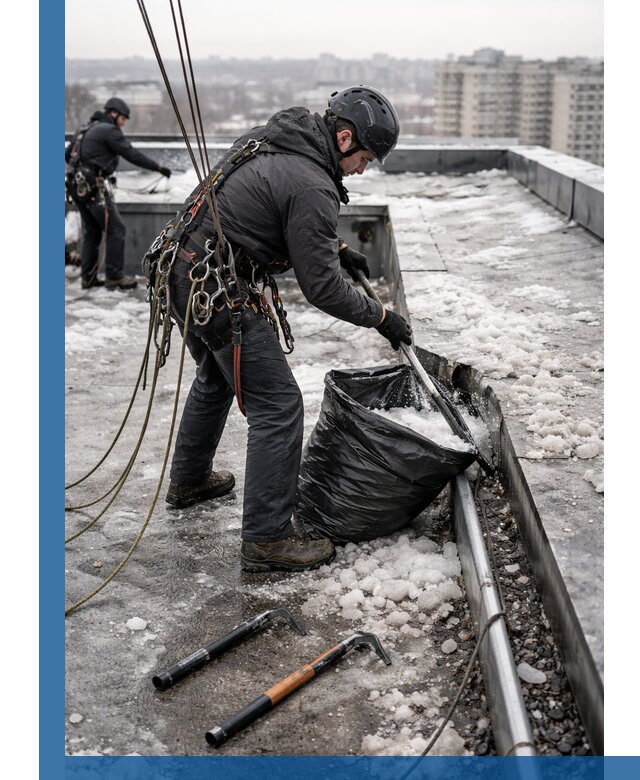 Аварийная очистка кровли в Киржаче от промальпинистов