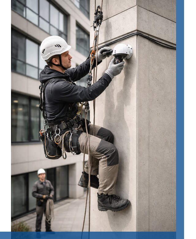 Монтаж камер видеонаблюдения на фасаде в Киржаче от 8764 р.-ВЫСОТНИК-Крж