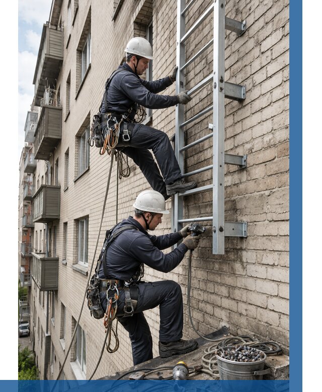 Монтаж пожарной лестницы в Киржаче от 25775 р заказать у ВЫСОТНИК-Крж