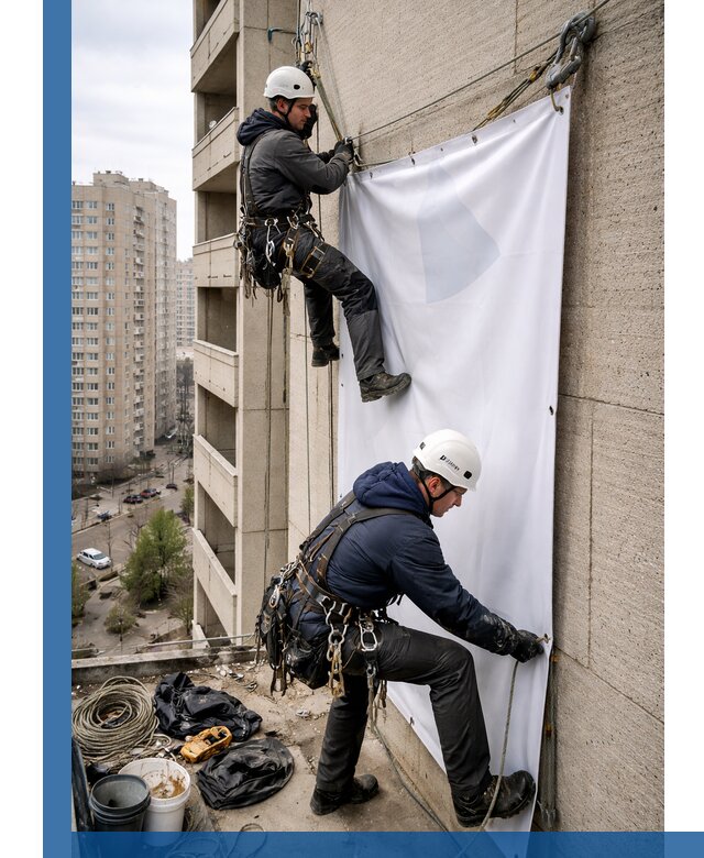 Профессиональный монтаж баннеров на фасаде в Киржаче
