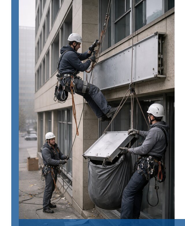 Демонтаж рекламной вывески с высотными работами в Киржаче