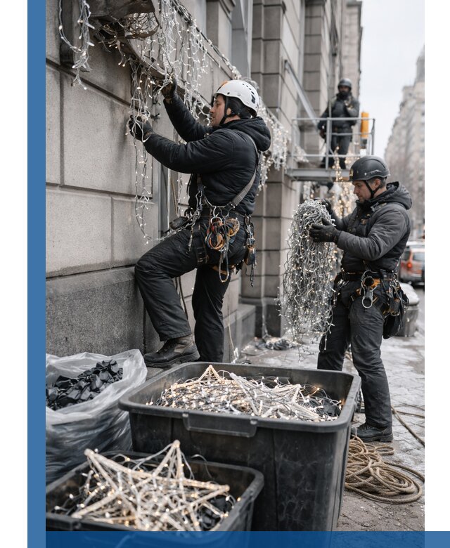 Демонтаж новогоднего оформления и гирлянд в Киржаче