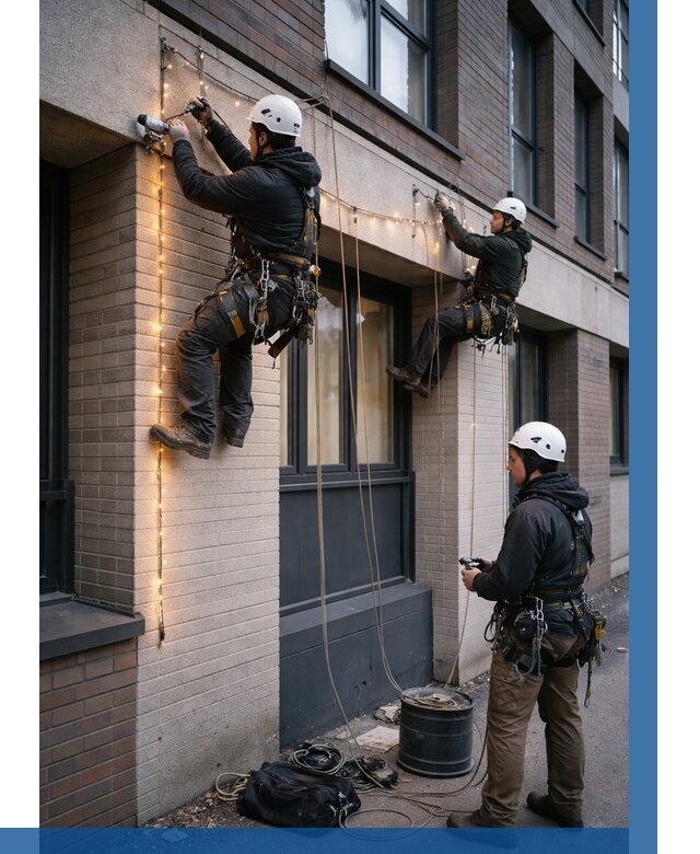 Монтаж гирлянд на фасаде в Киржаче от 3609 р. | ВЫСОТНИК-Крж