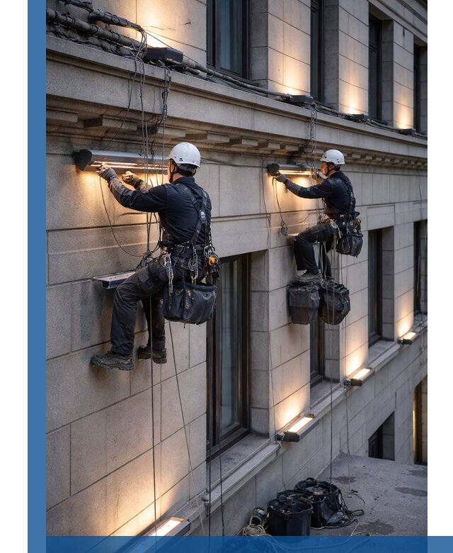 Монтаж архитектурной подсветки фасадов зданий в Киржаче