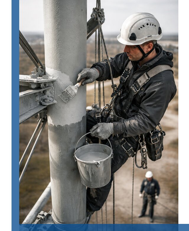 Покраска мачт связи в Киржаче промышленными альпинистами