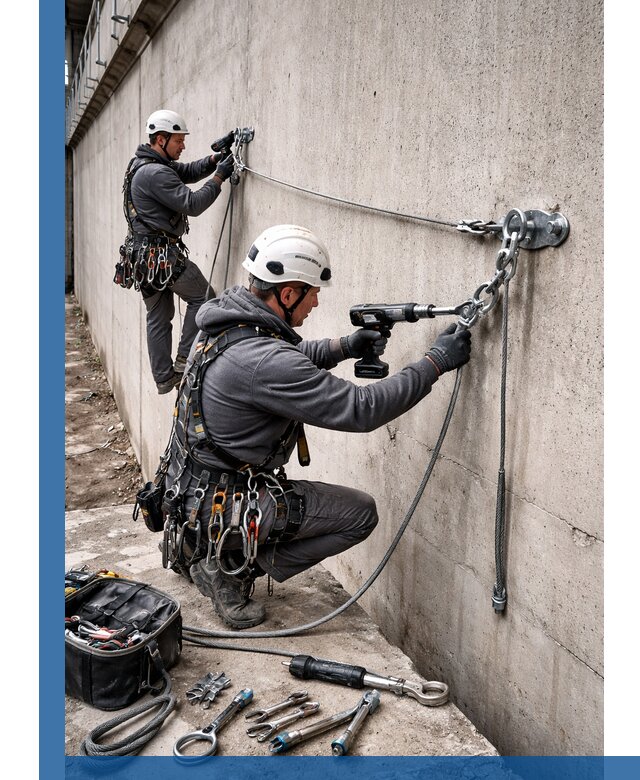 Монтаж анкерных линий высотной безопасности в Киржаче